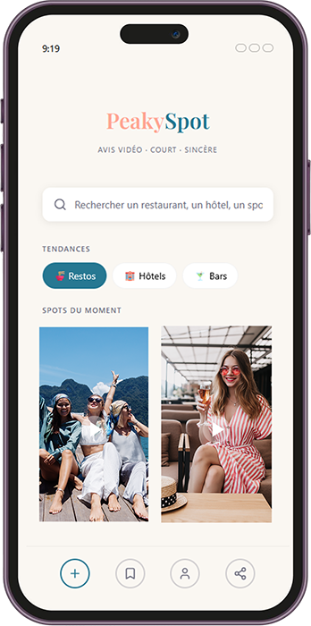 Application PeakySpot — écran d'accueil