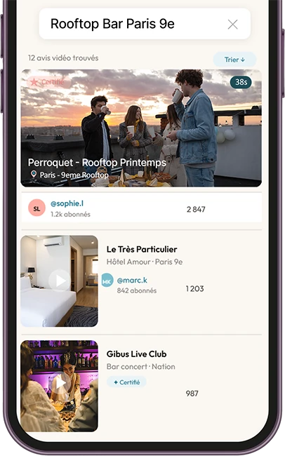 PeakySpot — écran résultats de recherche